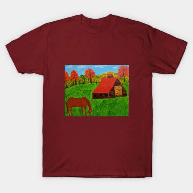 Horse By The Barn T-Shirt by PaintstopbyNandini